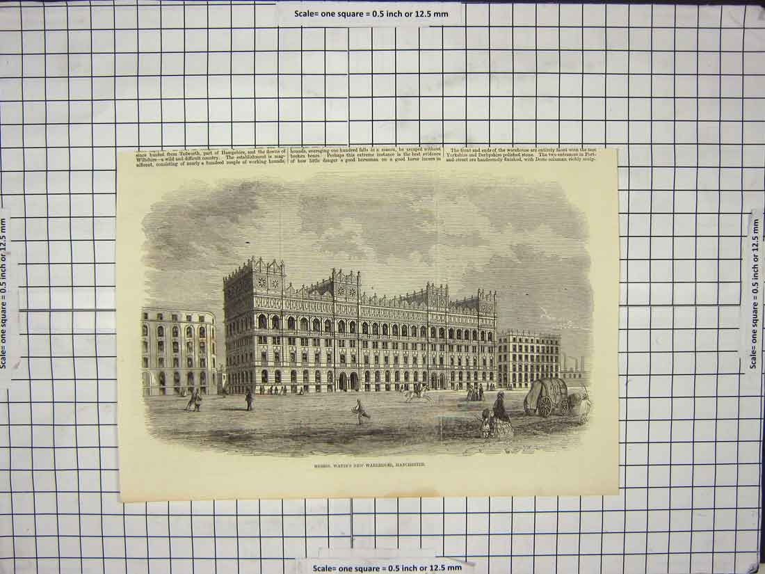 Old Antique Print Messrs Watts Warehouse Manchester England Architecutre