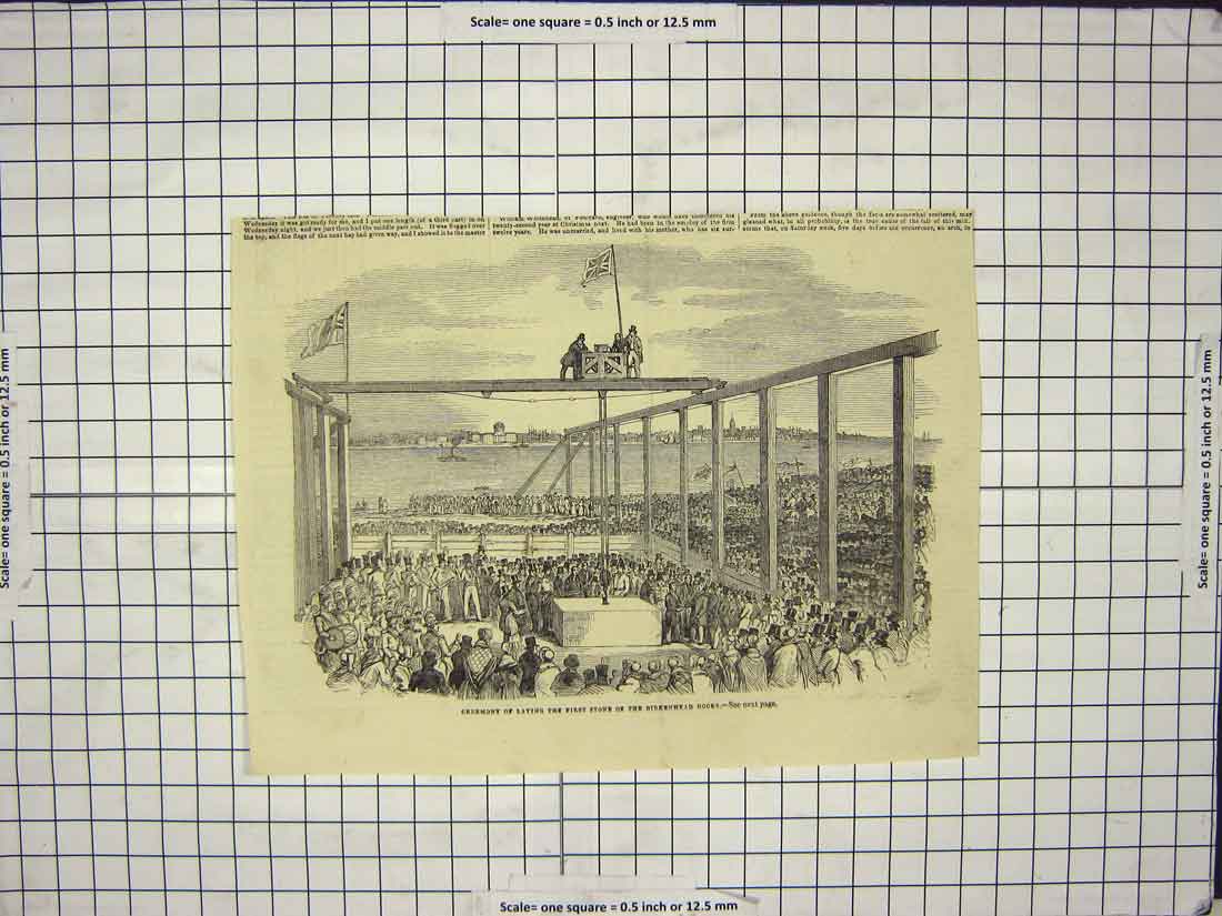Original Old Antique Print Ceremony Laying Stone Birkenhead Docks England