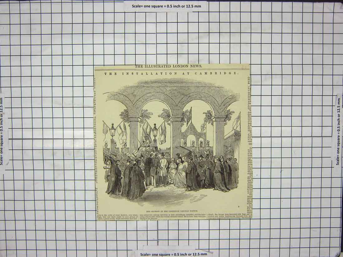 Original Old Antique Print Queen Cambridge Railway Station England