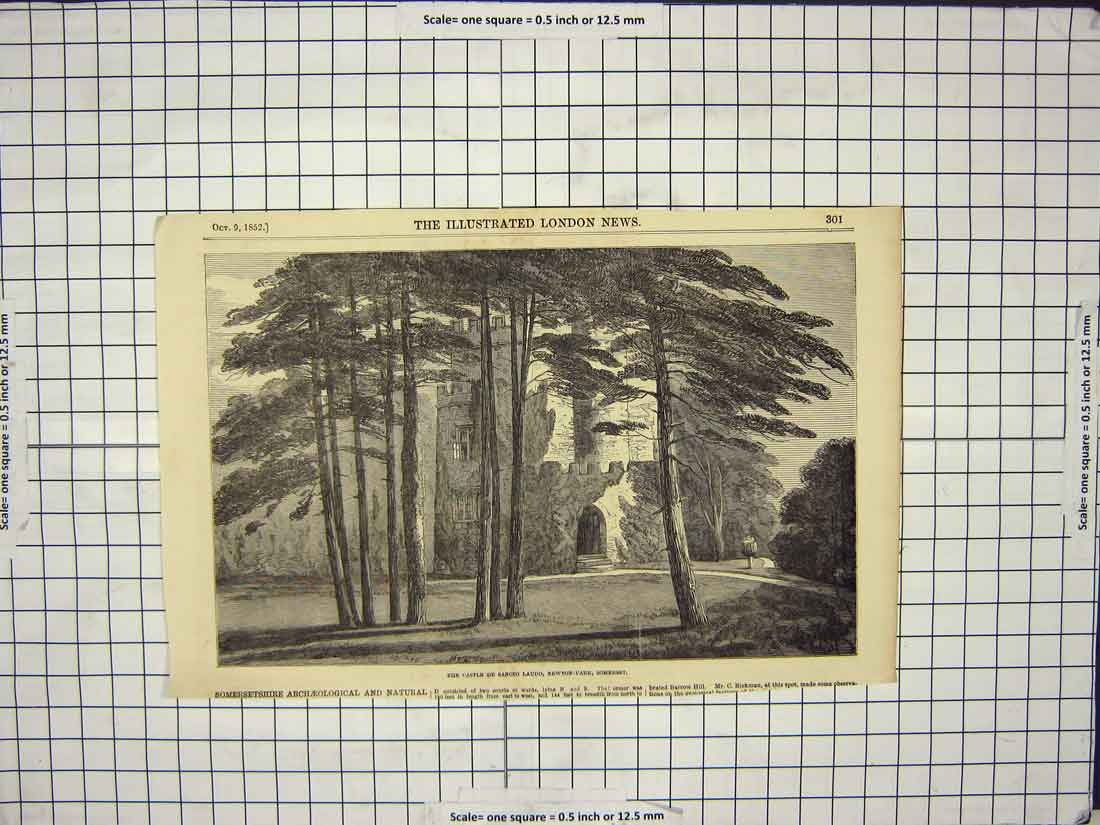 Original Old Antique Print 1852 Castle De Sancto Laudo Newton-Park Somerset