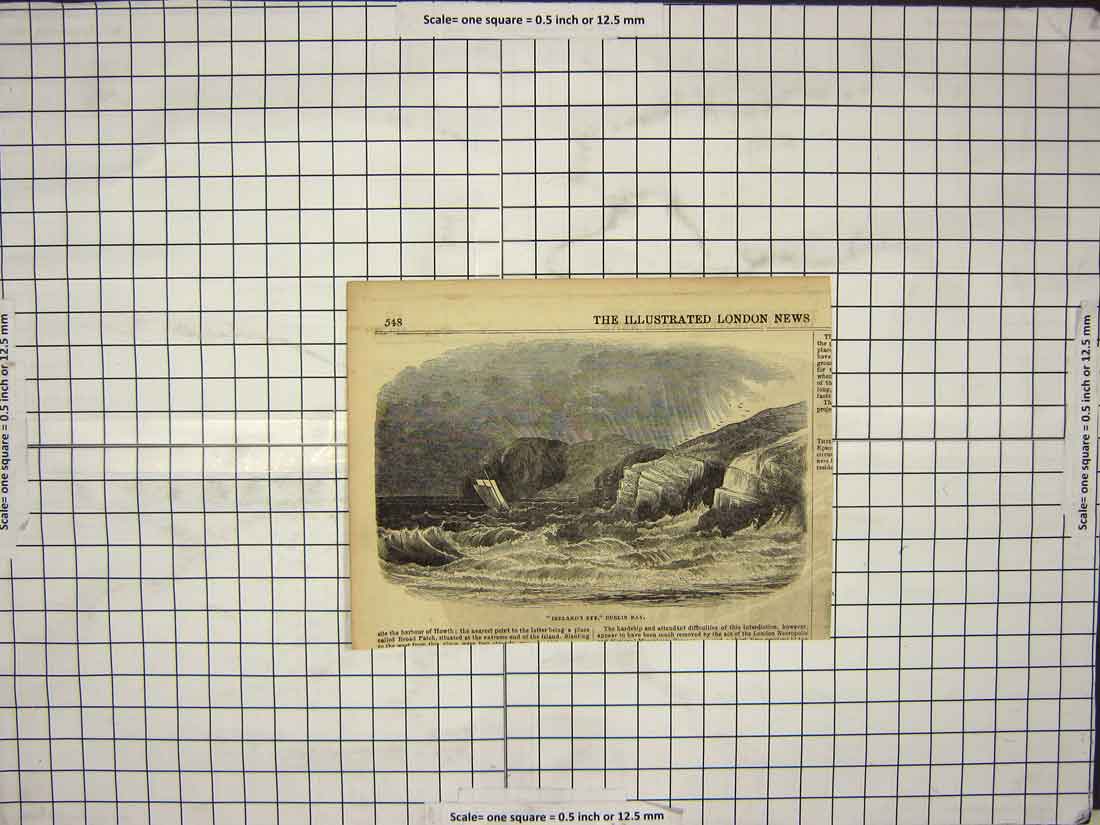 Original Old Antique Print View Ireland'S Eye Dublin Bay Cliffs Yacht