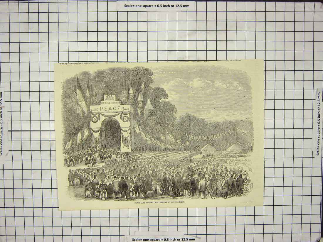Original Old Antique Print Peace Coronation Festival Southampton England
