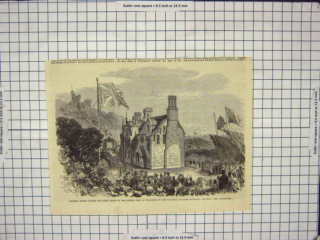 Original Old Antique Print Princess Louisa National Cottage Hospital Ventnor