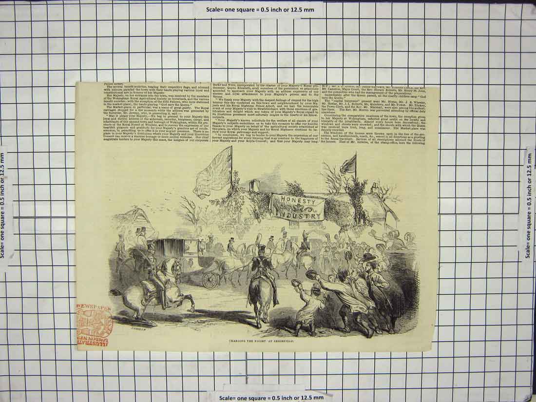 Original Old Antique Print Scene Changing Escort Arborfield Horses Carriage