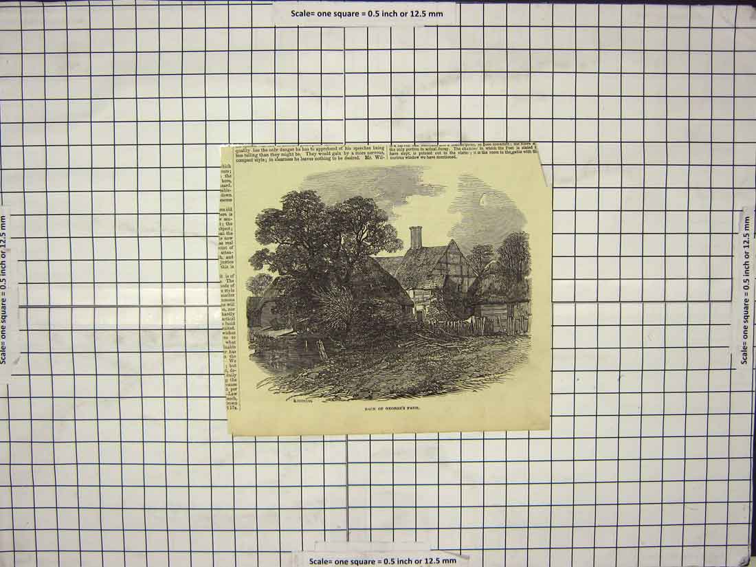 Original Old Antique Print View Back George'S Farm Buildings