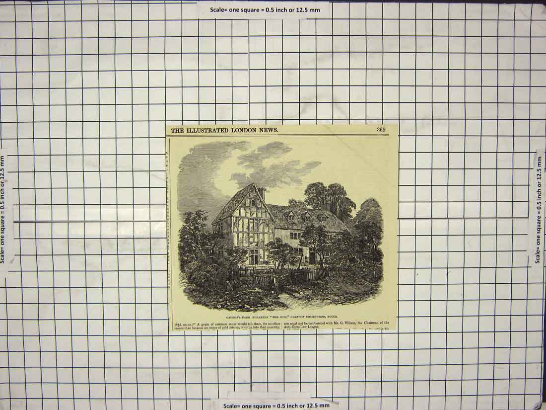 Original Old Antique Print View George'S Farm Ship Grendon Underwood Bucks