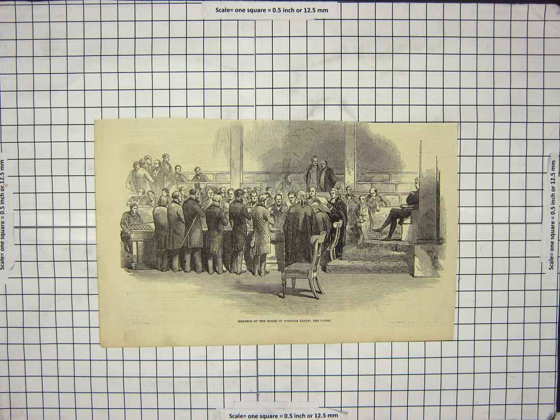 Original Old Antique Print Members House Commons Oaths Parliament