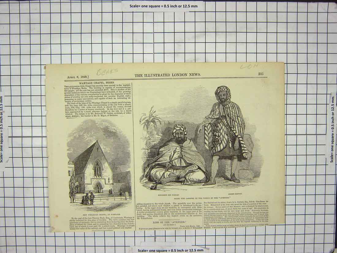 Old Antique Print 1848 Arabs Mohammed Ben Haddad Wesleyan Chapel Wantage 19th