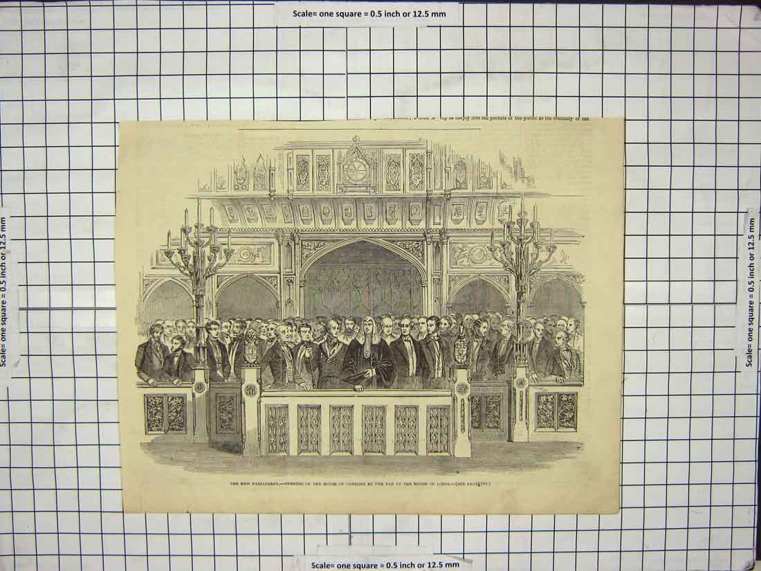 Original Old Antique Print Parliament Members House Commons Bar Lords Men