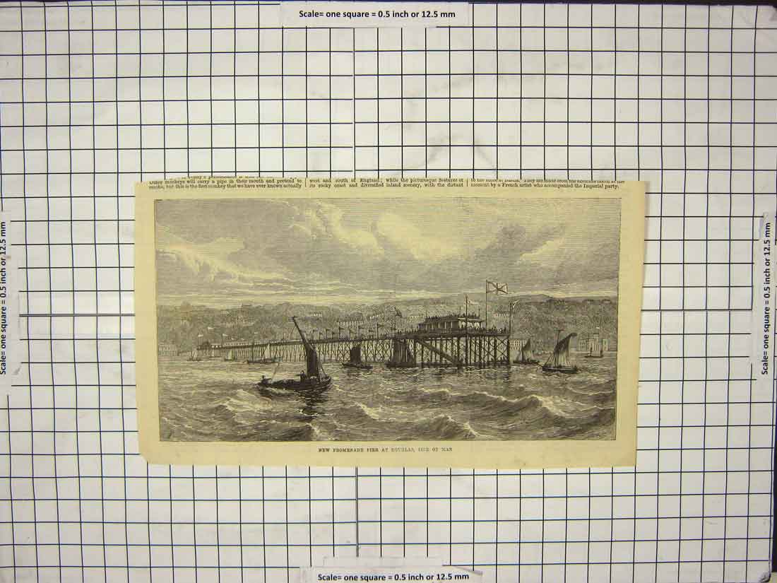 Original Old Antique Print New Promenade Pier Douglas Isle Man Boats