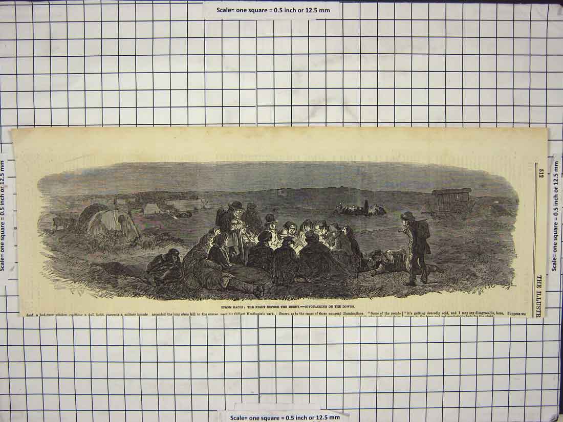 Original Old Antique Print Epsom Horse Races Sport Bivouacking Downs 18th