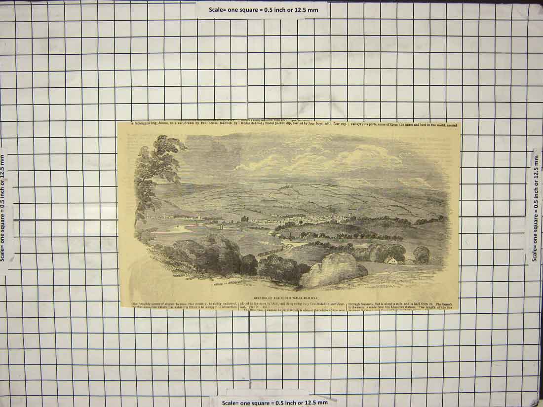 Original Old Antique Print Opening South Wales Railway Train Viaduct 18th