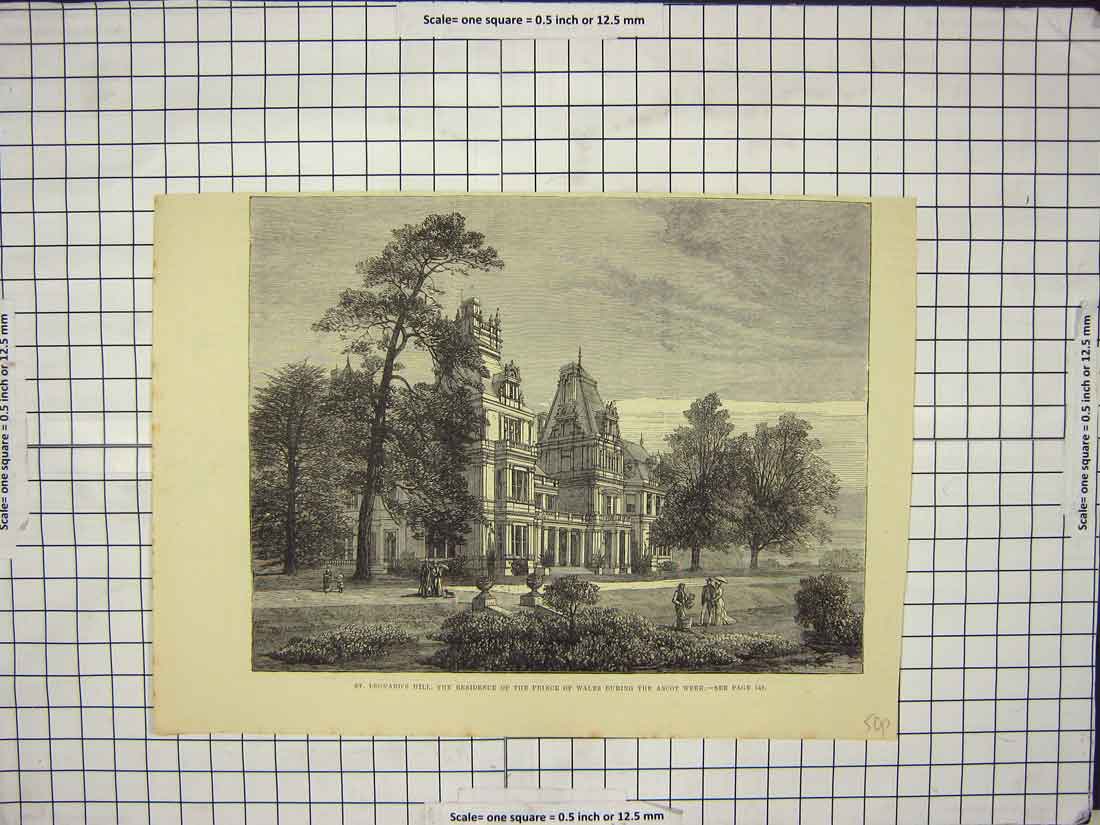 Old Antique Print St. Leonards Hill Prince Wales Ascot Races Architecture