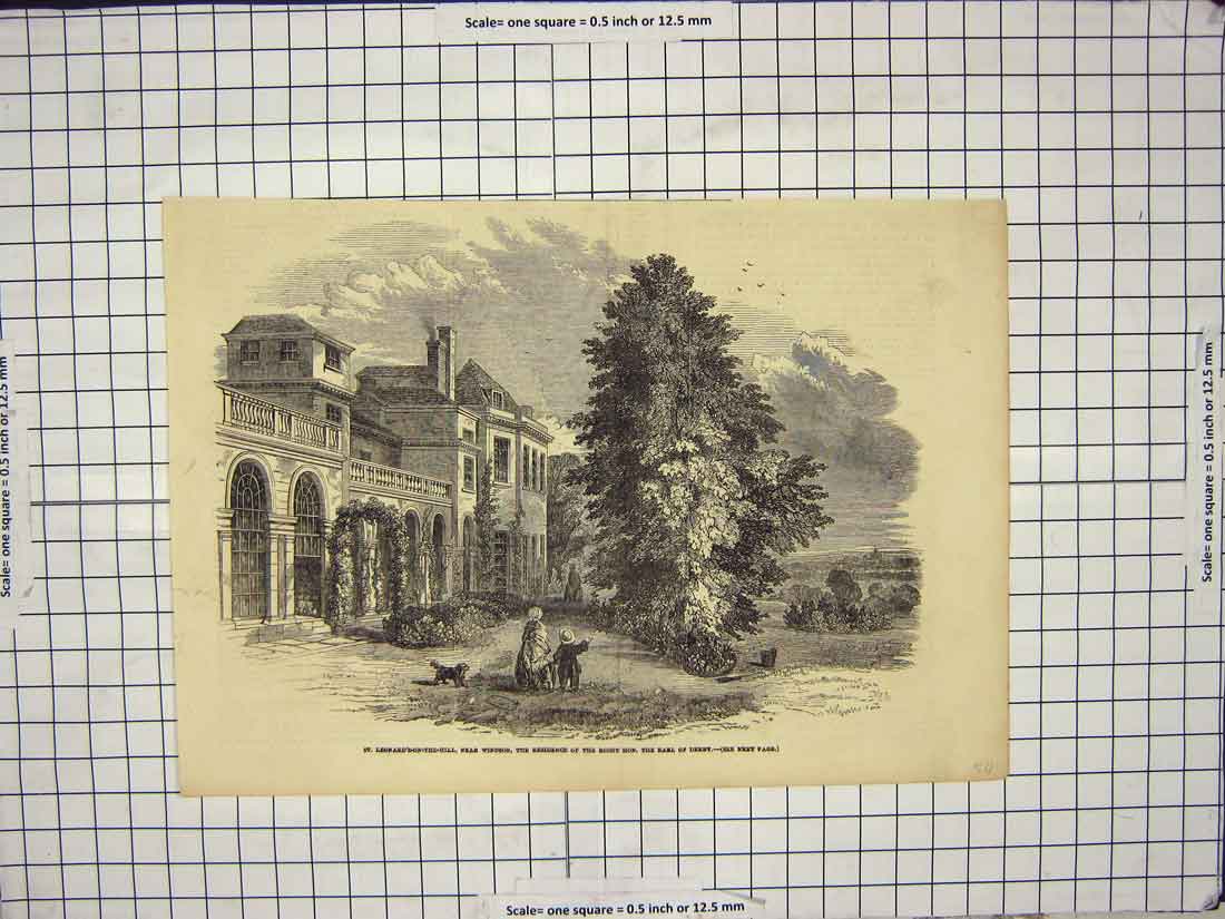 Original Old Antique Print St. Leonard'S-On-The-Hill Windsor Earl Derby England