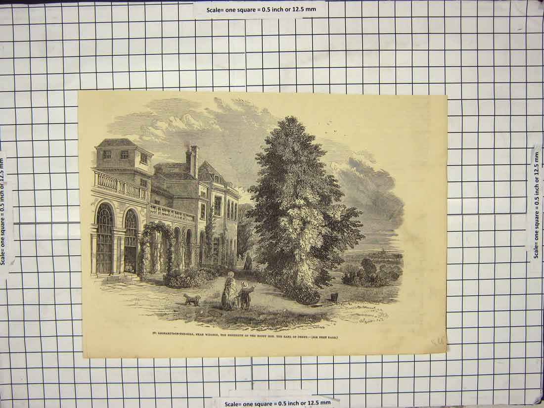 Original Old Antique Print St. Leonards-On-The-Hill Windsor London Earl Derby
