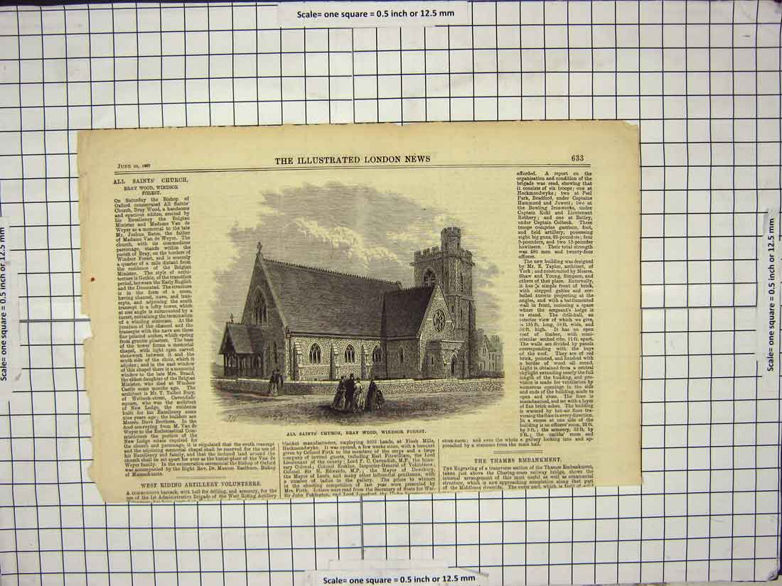 Old Print Ref.883 1867 All Saints Church Bray Wood Windsor Forest London