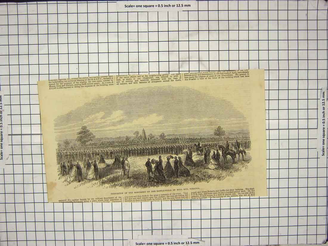 Original Old Antique Print Dedication Monument Battle-Field Bull Run Virginia