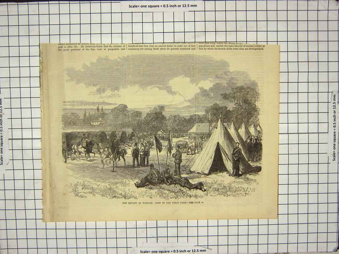 Original Old Antique Print Review Windsor Camp Great Park London Rifle Shooting