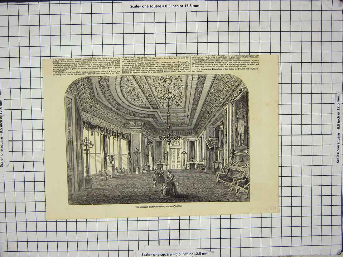 Antique Old Print Ref.885 Crimson Drawing Room Windsor Castle London England