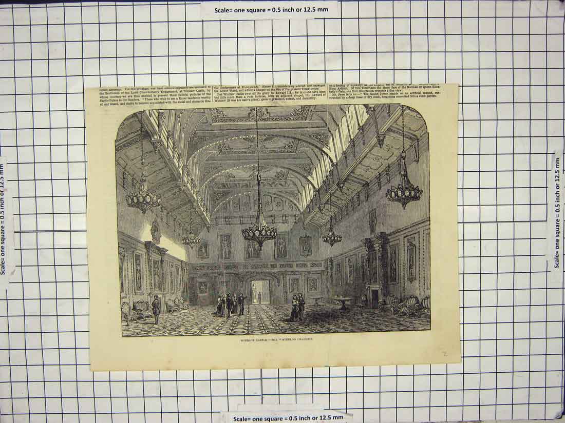 Old Antique Print Ref.886 Windsor Castle London England Waterloo Chamber