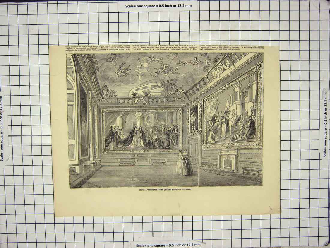 Old Antique Print State Apartments Queen Audience Chamber London England