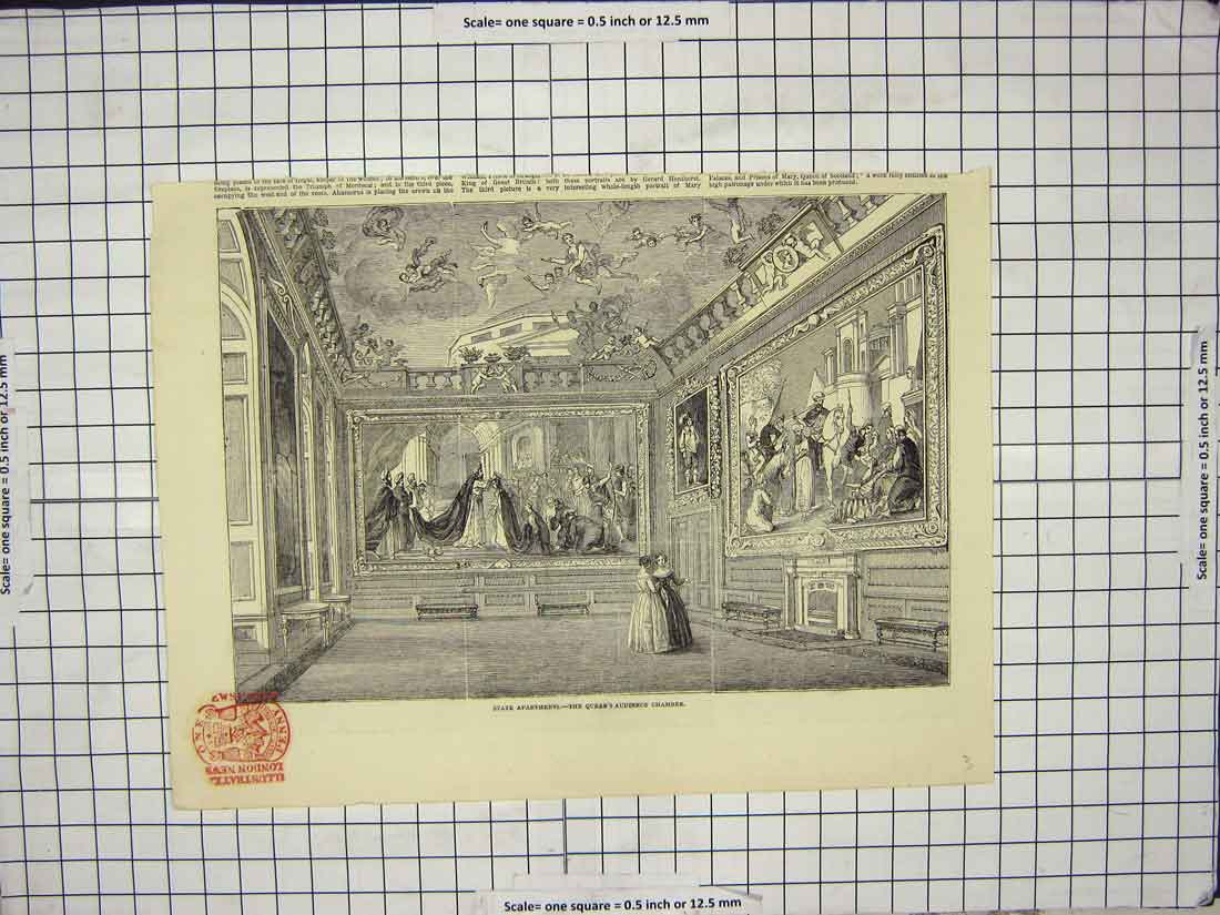 Old Antique Print State Apartments Queen Audience Chamber England London
