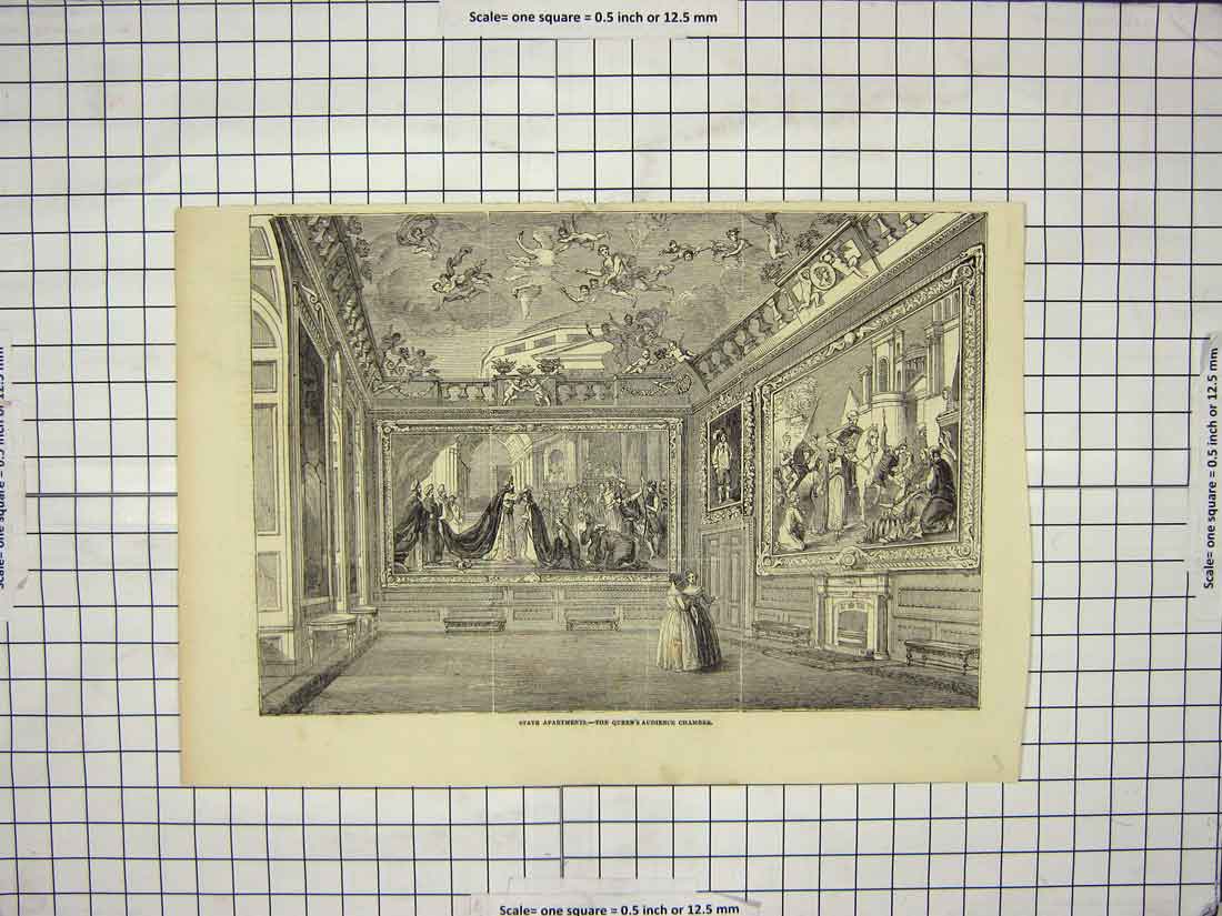 Old Antique Print State Apartments Queen Audience Chamber Windsor Castle