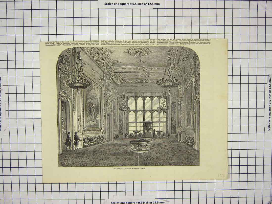 Original Old Antique Print State Ball Room Windsor Castle London England Queen