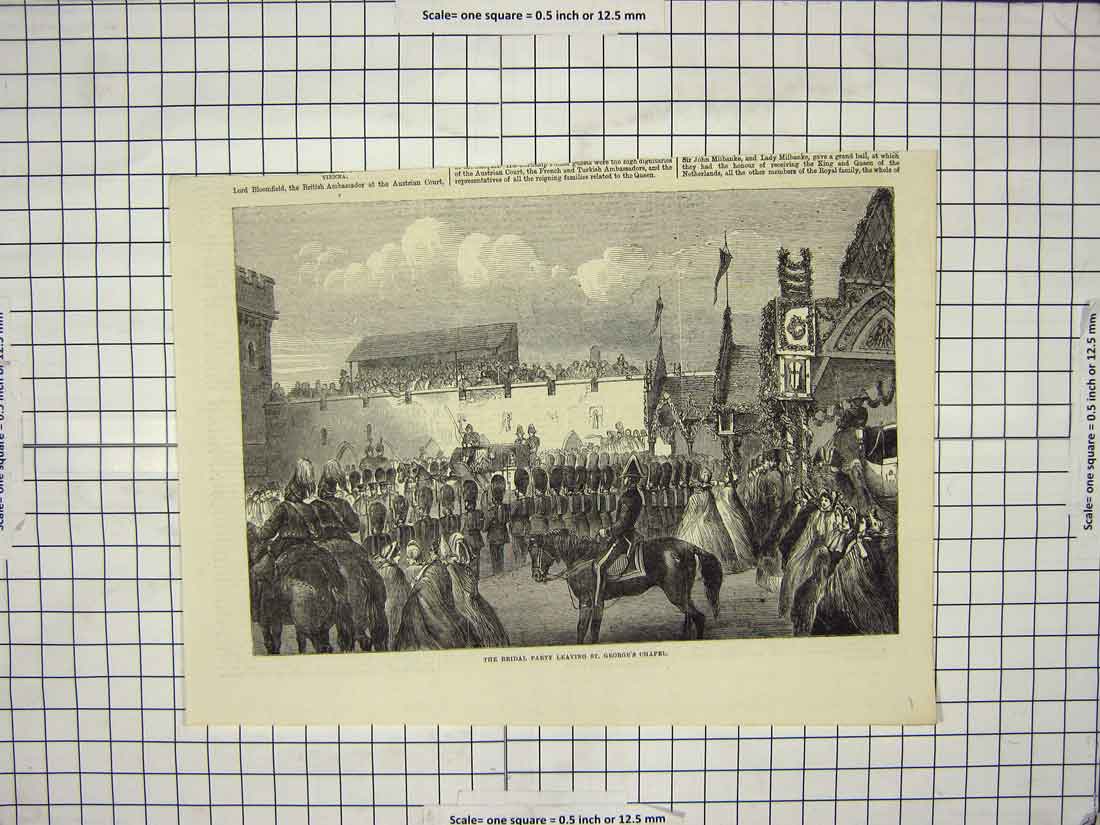 Old Antique Print Queen Bridal Party St. George'S Chapel London England