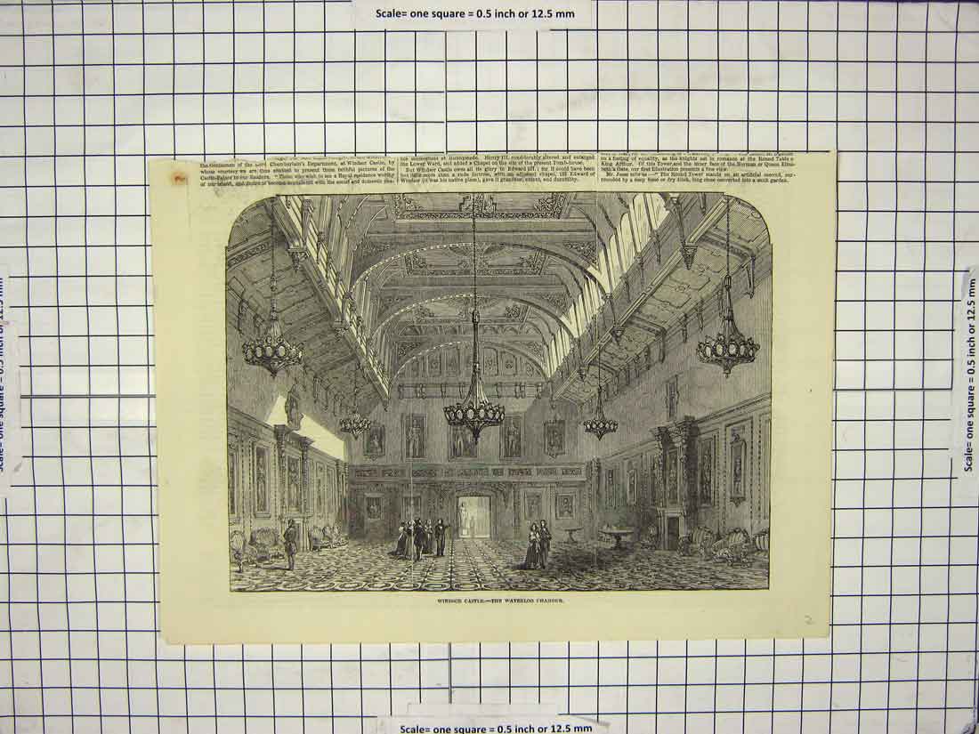 Original Old Antique Print Windsor Castle Waterloo Chamber London England