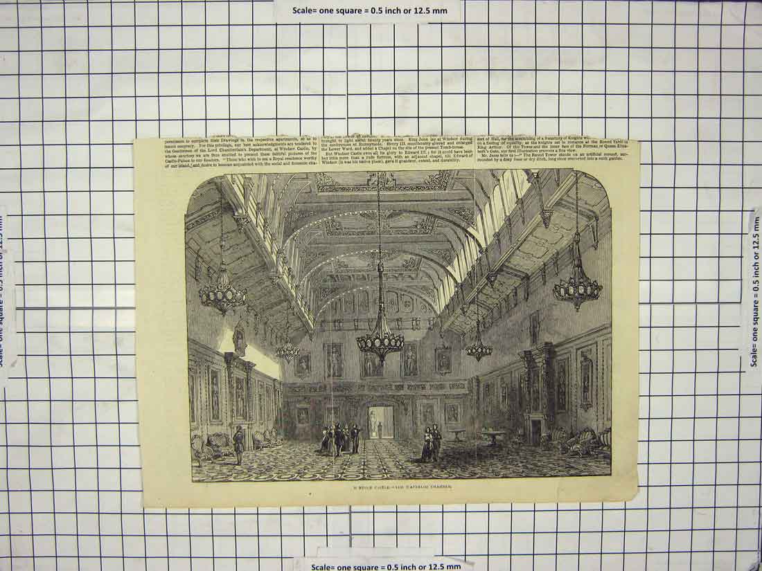 Original Old Antique Print Waterloo Chamber Windsor Castle London England Queen