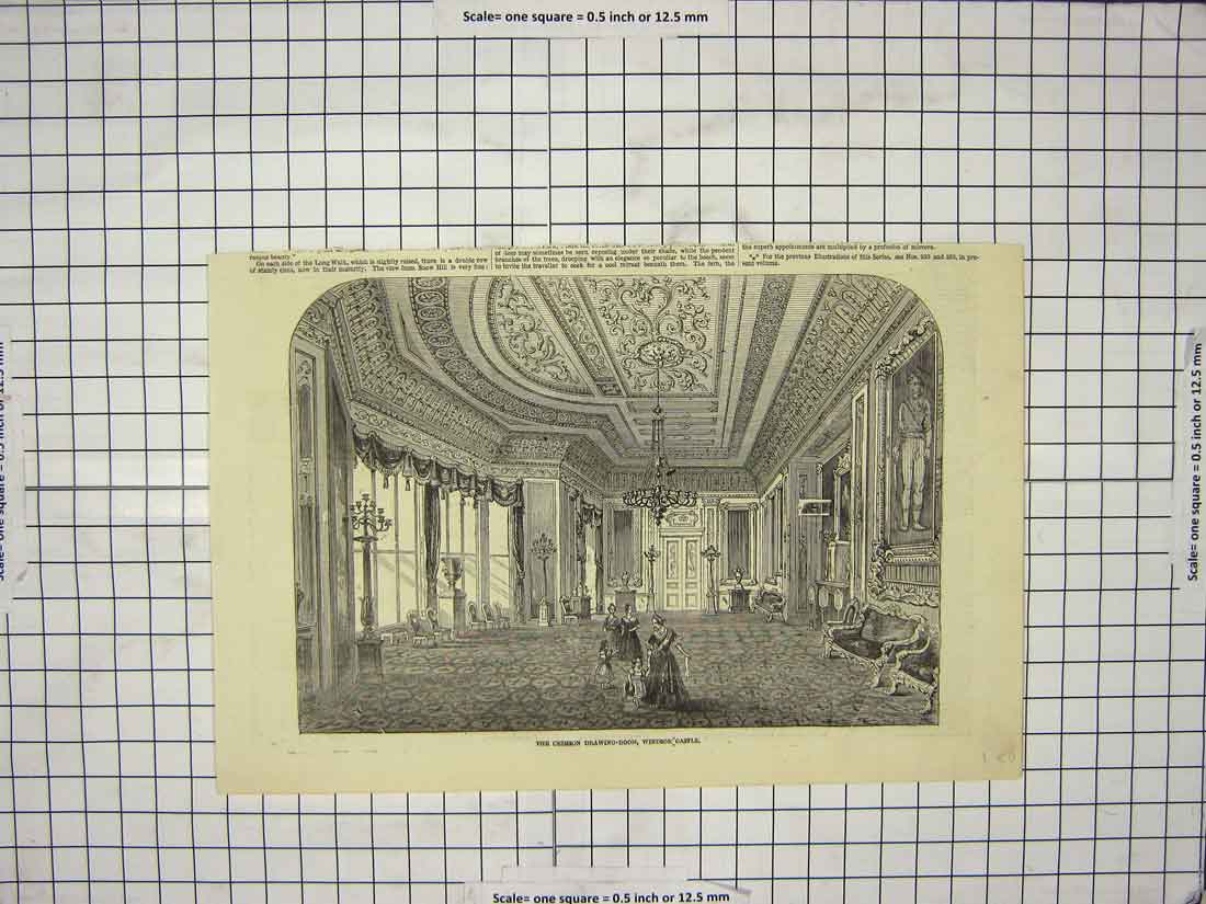 Original Old Antique Print Crimson Drawing Room Windsor Castle London England