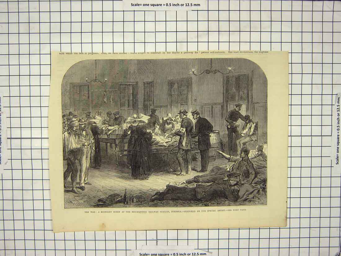 Old Antique Print War Midnight Scene Reichenberg Railway Station Bohemia