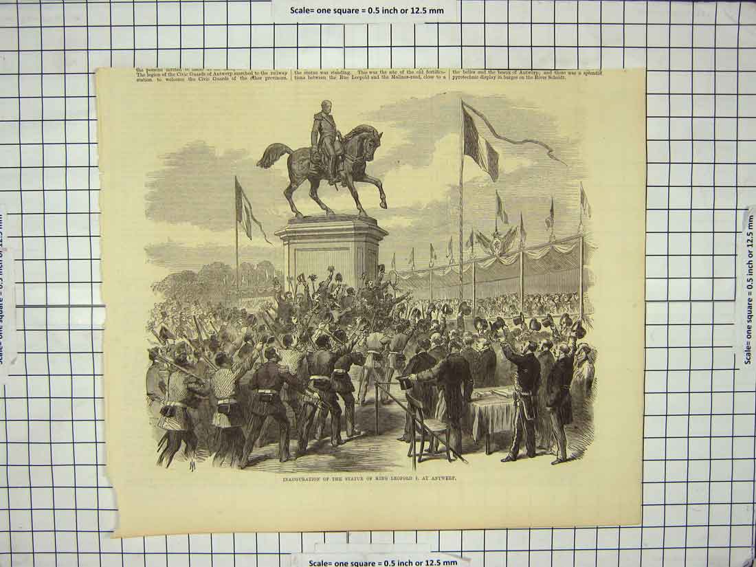Original Old Antique Print Inauguration Statue King LeopAntwerp Germany