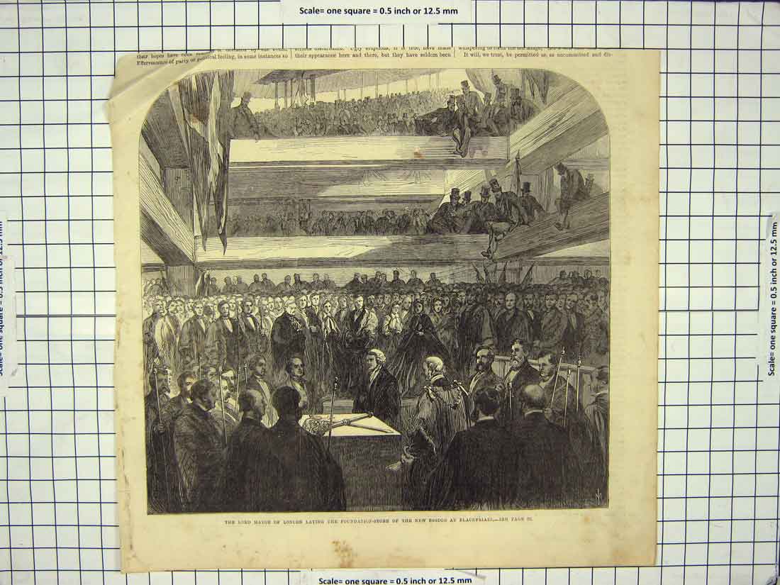Old Antique Print Lord Mayor London Foundation Stone Bridge Blackfriars