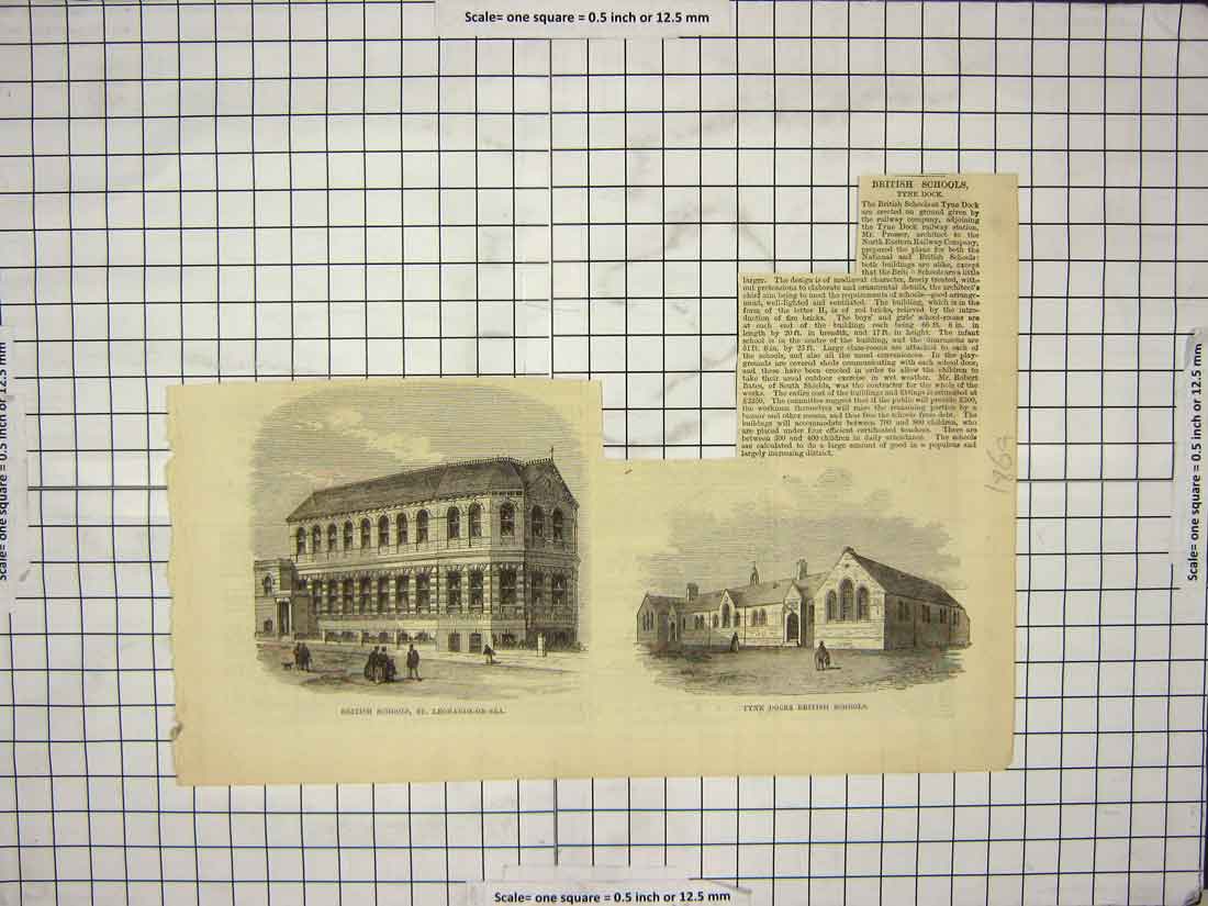 Original Old Antique Print 1869 British Schools St. Leonard'S-On-Sea Tyne Docks