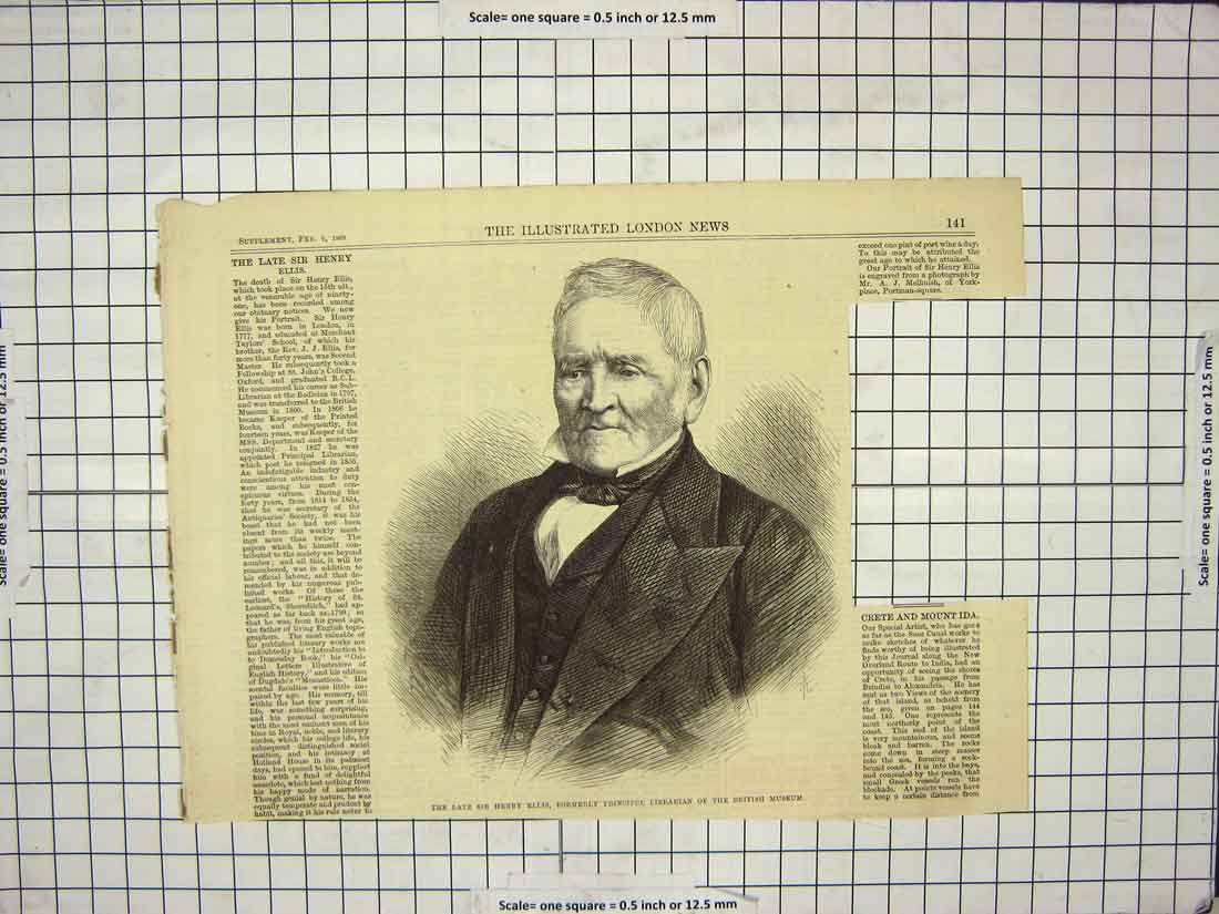 Old Antique Print 1869 Sir Henry Ellis Principal Librarian British Museum 19th