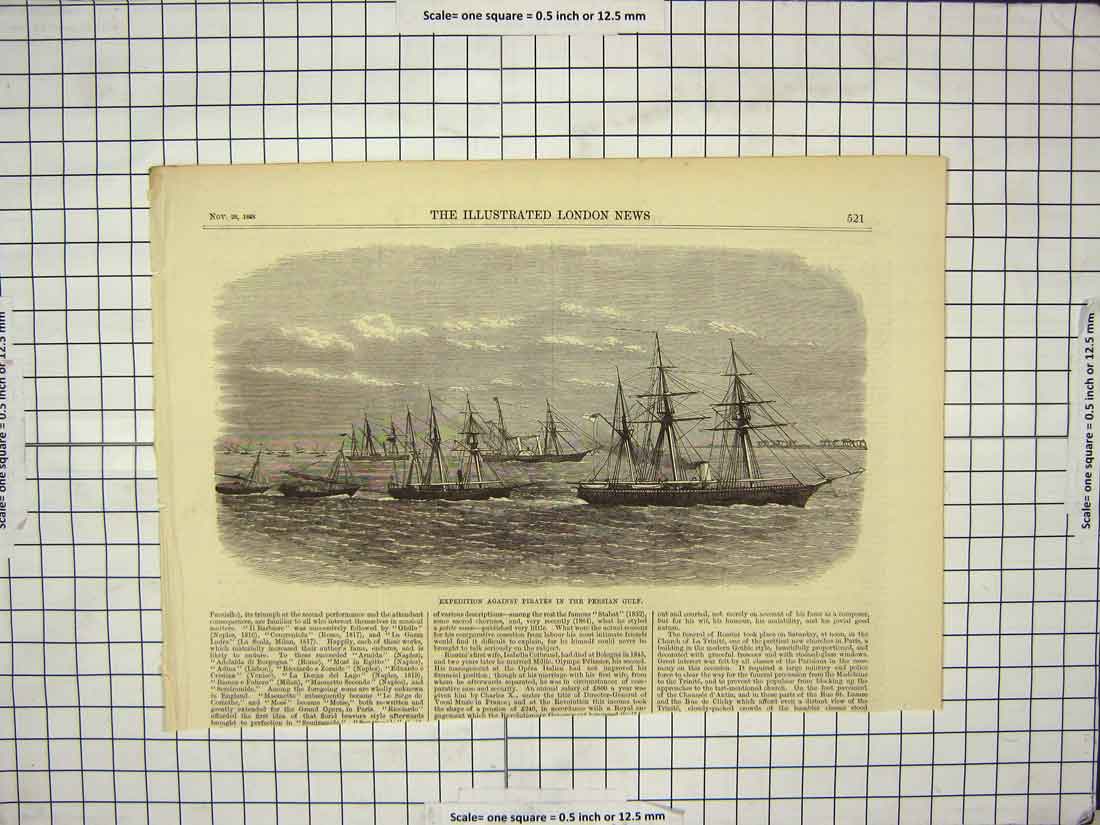 Original Old Antique Print 1868 Expedition Pirates Persian Gulf War Ships 19th