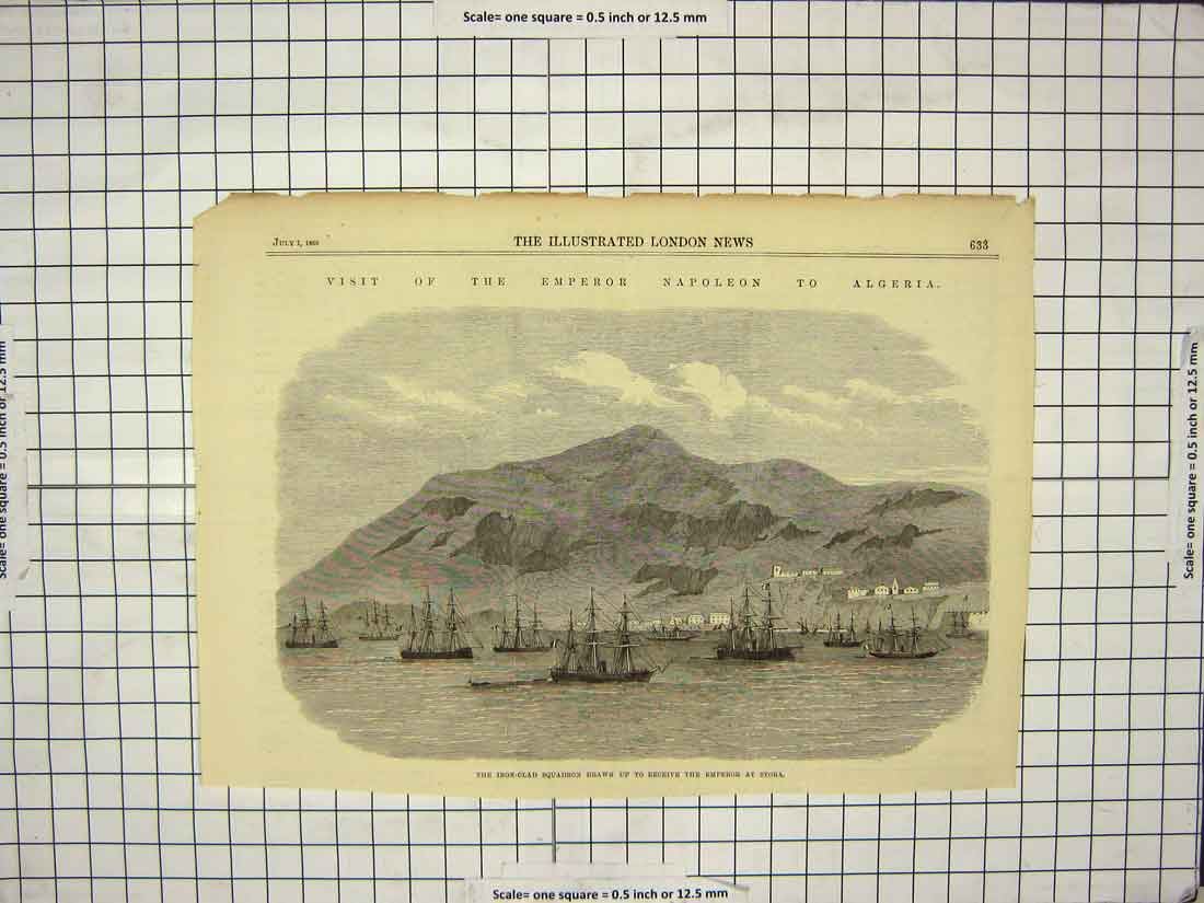 Original Old Antique Print 1865 Iron-Clad Squadron Emperor Napoleon Algeria