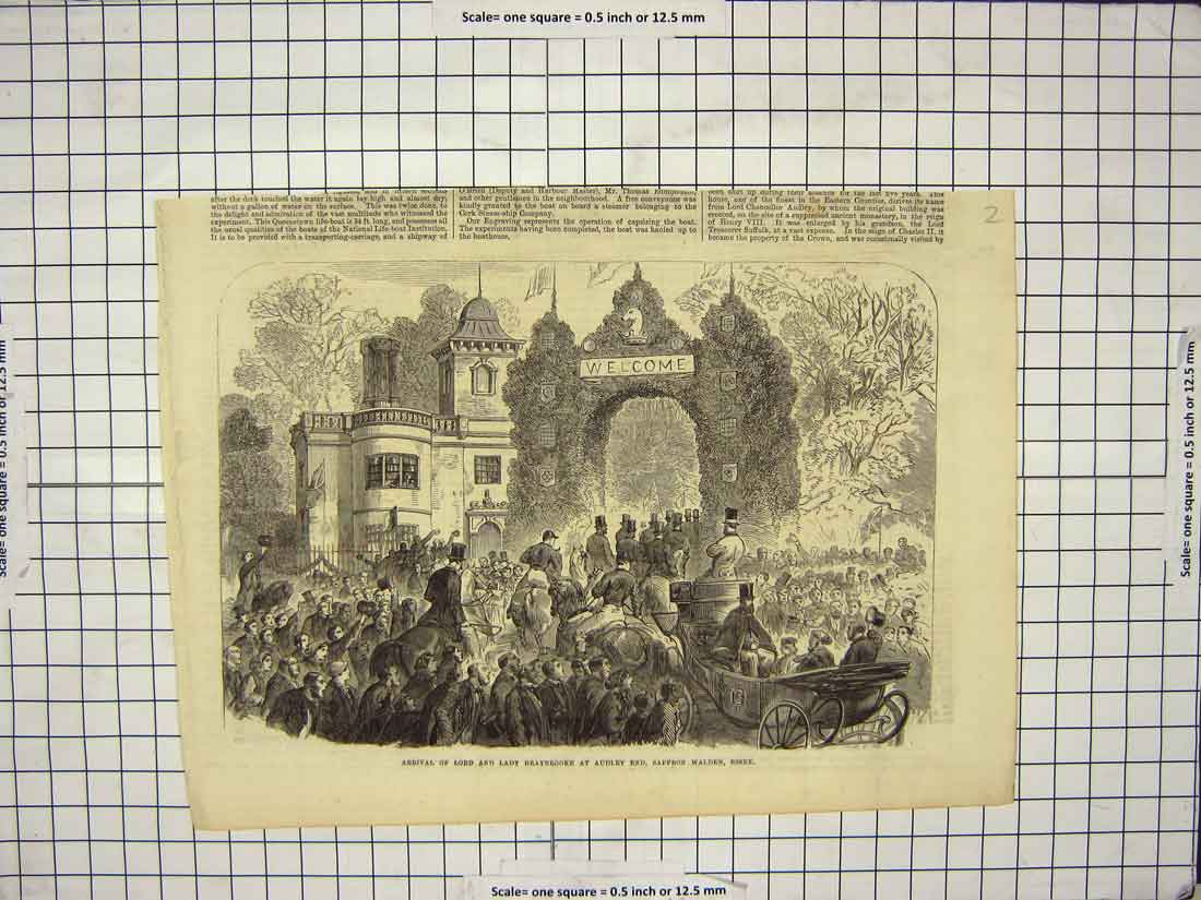 Old Antique Print Arrival Lady Lord Braybrooke Audley End Saffron Essex
