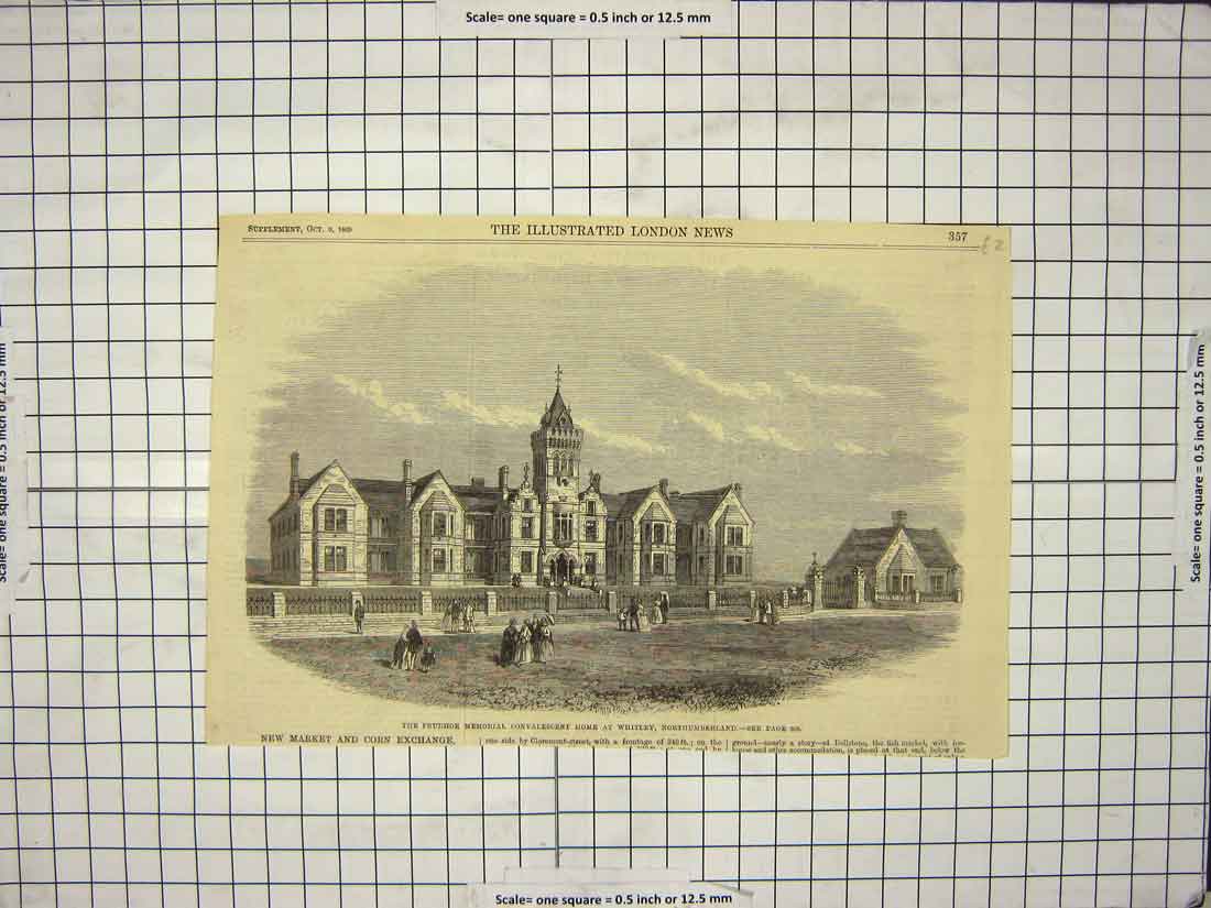 Old Antique Print *3709 1869 Prudhoe Memorial Convalescent Home Whitley