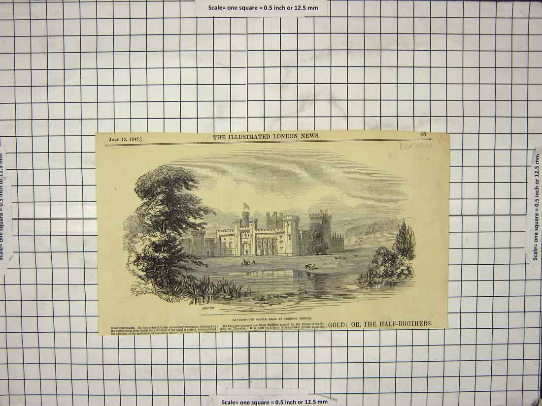 Original Old Antique Print 1846 Ravensworth Castle Durham England Architecture