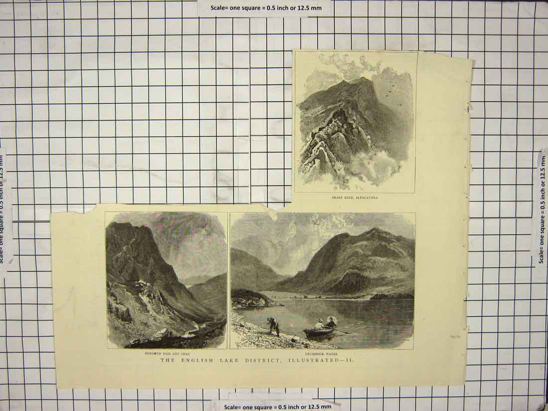Old Antique Print English Lake District Blencathra Crummock Honister Pass
