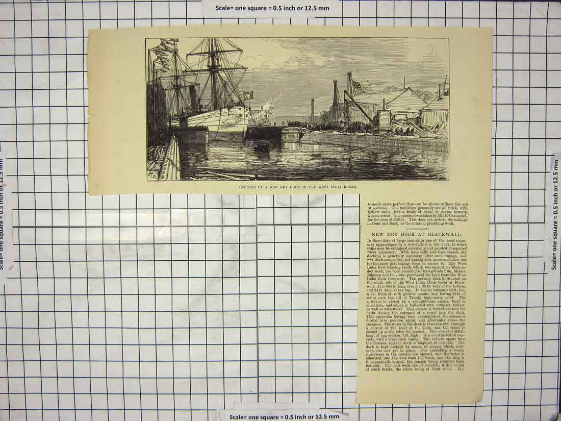 Original Old Antique Print 1878 Opening Dry Dock West India Blackwall England