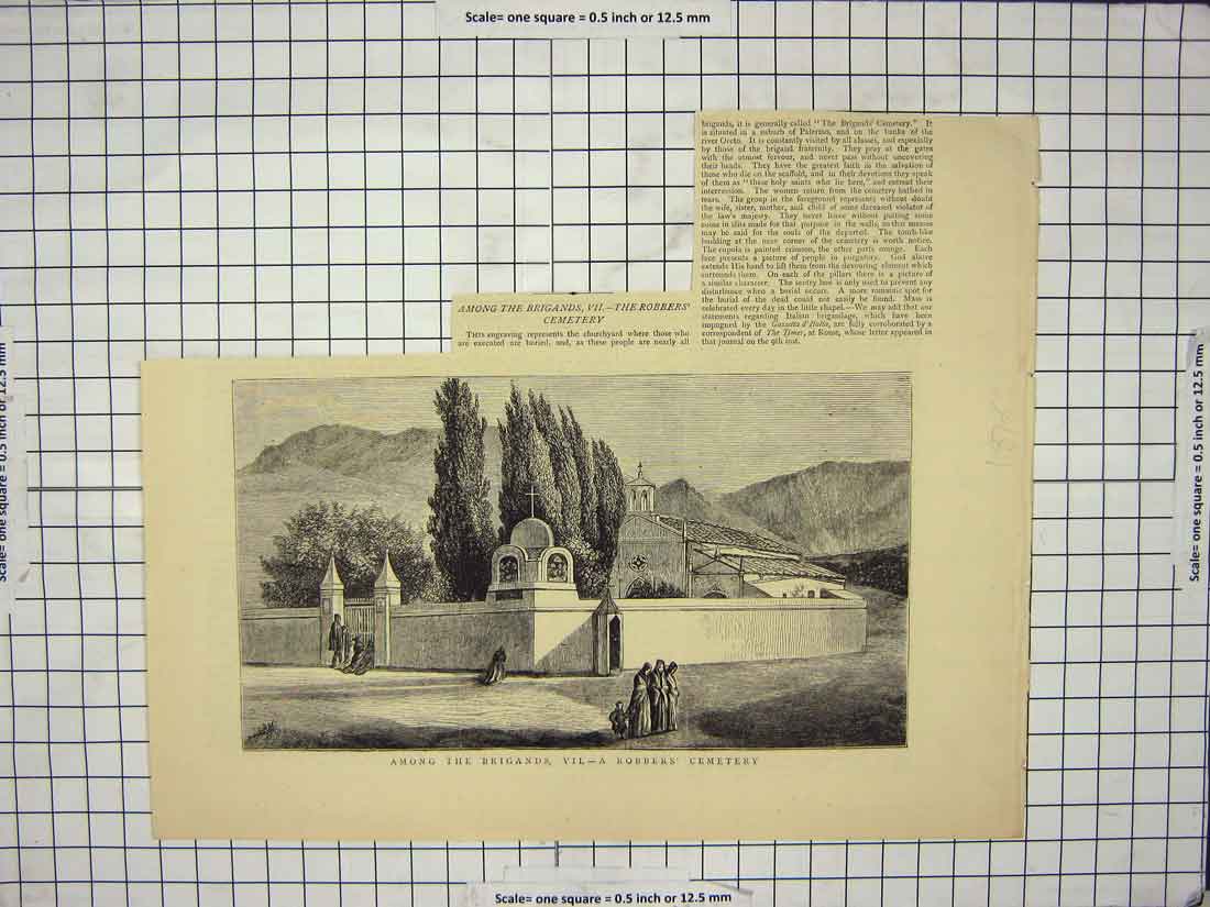 Original Old Antique Print 1876 Scene Brigands Robbers Cemetery Churchyard 19th