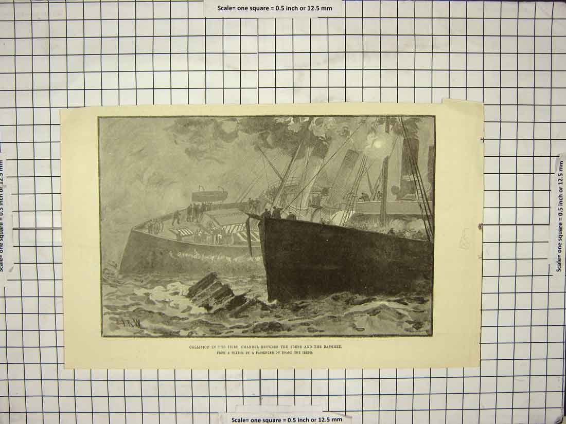 Antique Old Print Ref.889 1889 Collision Irish Channel Irene Banshee Ships