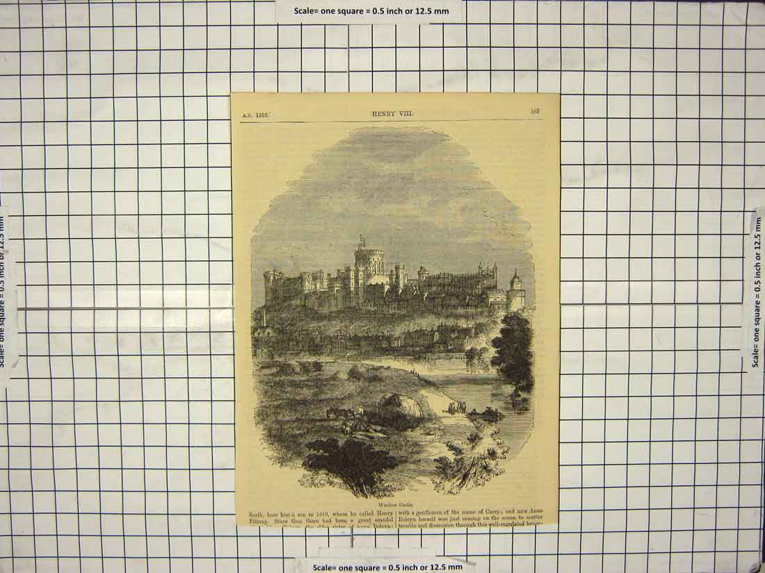 Original Old Antique Print Windsor Castle London England Architecture 20th