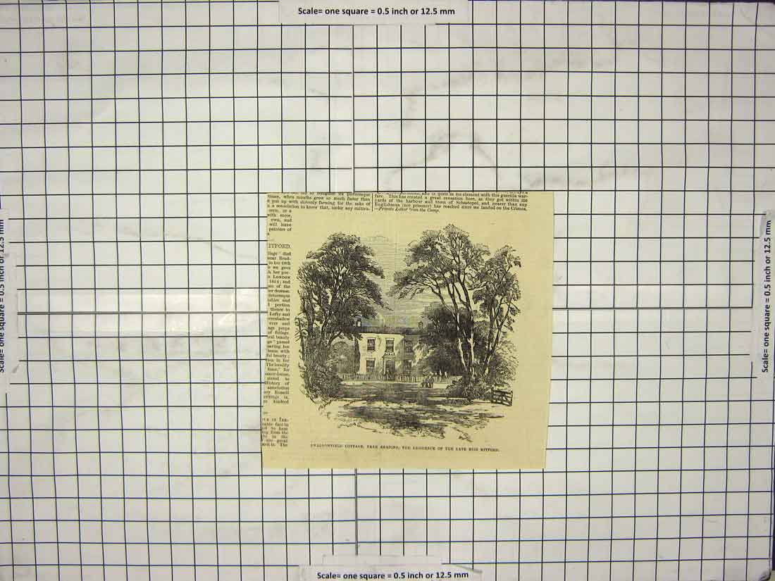 Original Old Antique Print Swallofield Cottage Reading House Miss Mitford