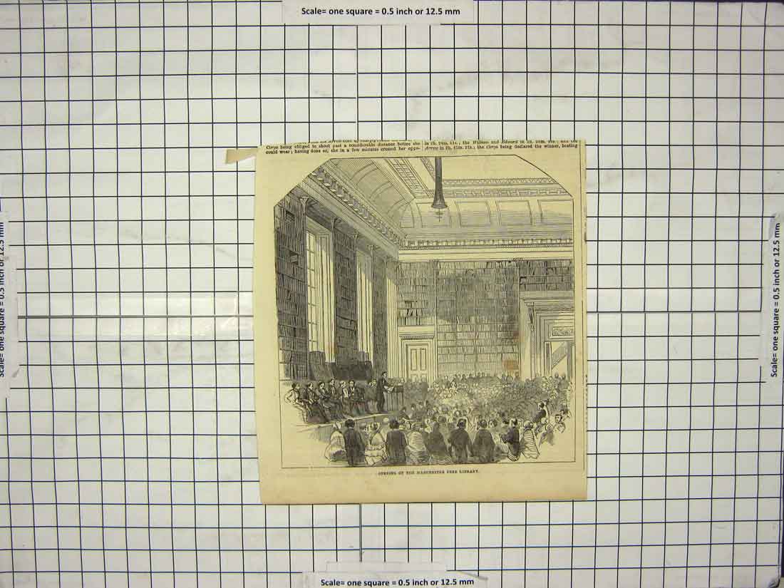 Original Old Antique Print Opening Manchester Free Library England
