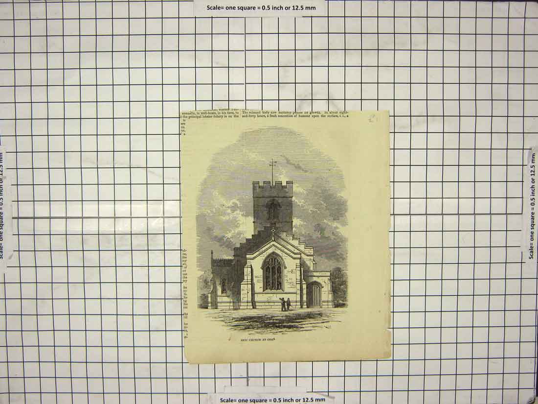 Original Old Antique Print New Church Cran England Architecture
